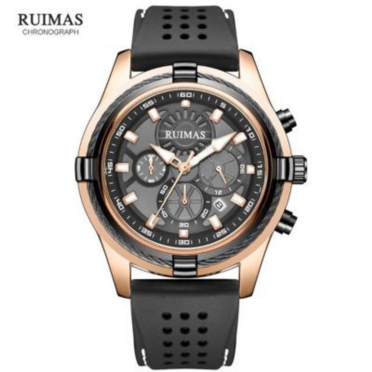 RUIMAS - Reloj Ruimas Acero Oro Rosa Negro y Silicona Negro RUI-38