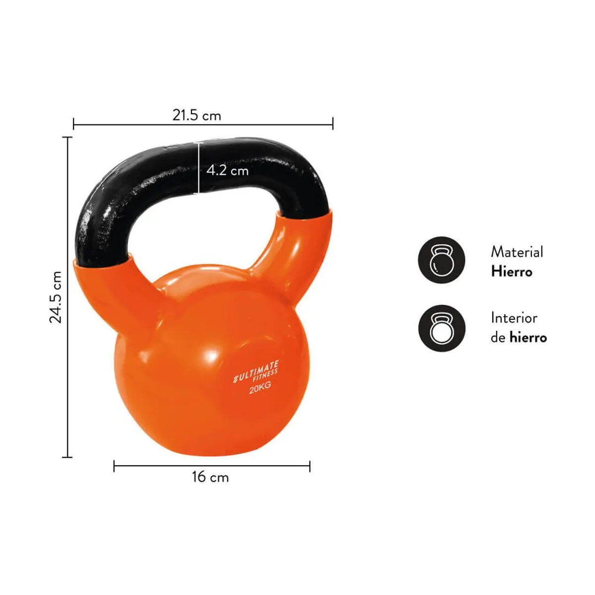 ULTIMATE FITNESS - Kettlebell Pro - Pesa Rusa 20 kg - Naranja