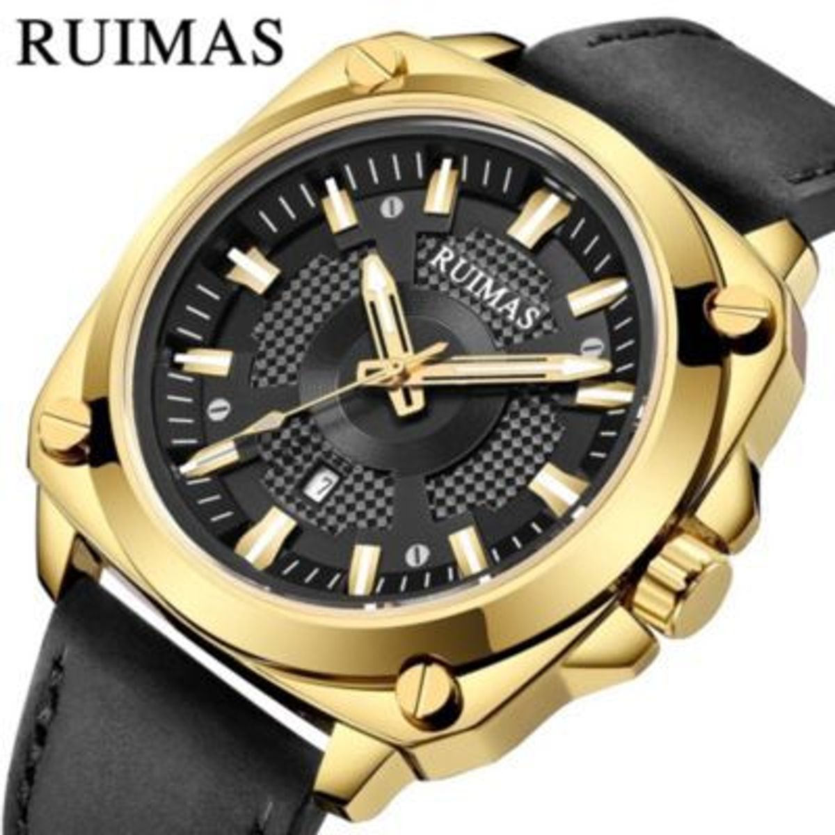 RUIMAS - Reloj Ruimas Acero Dorado y Cuero Negro RUI-33