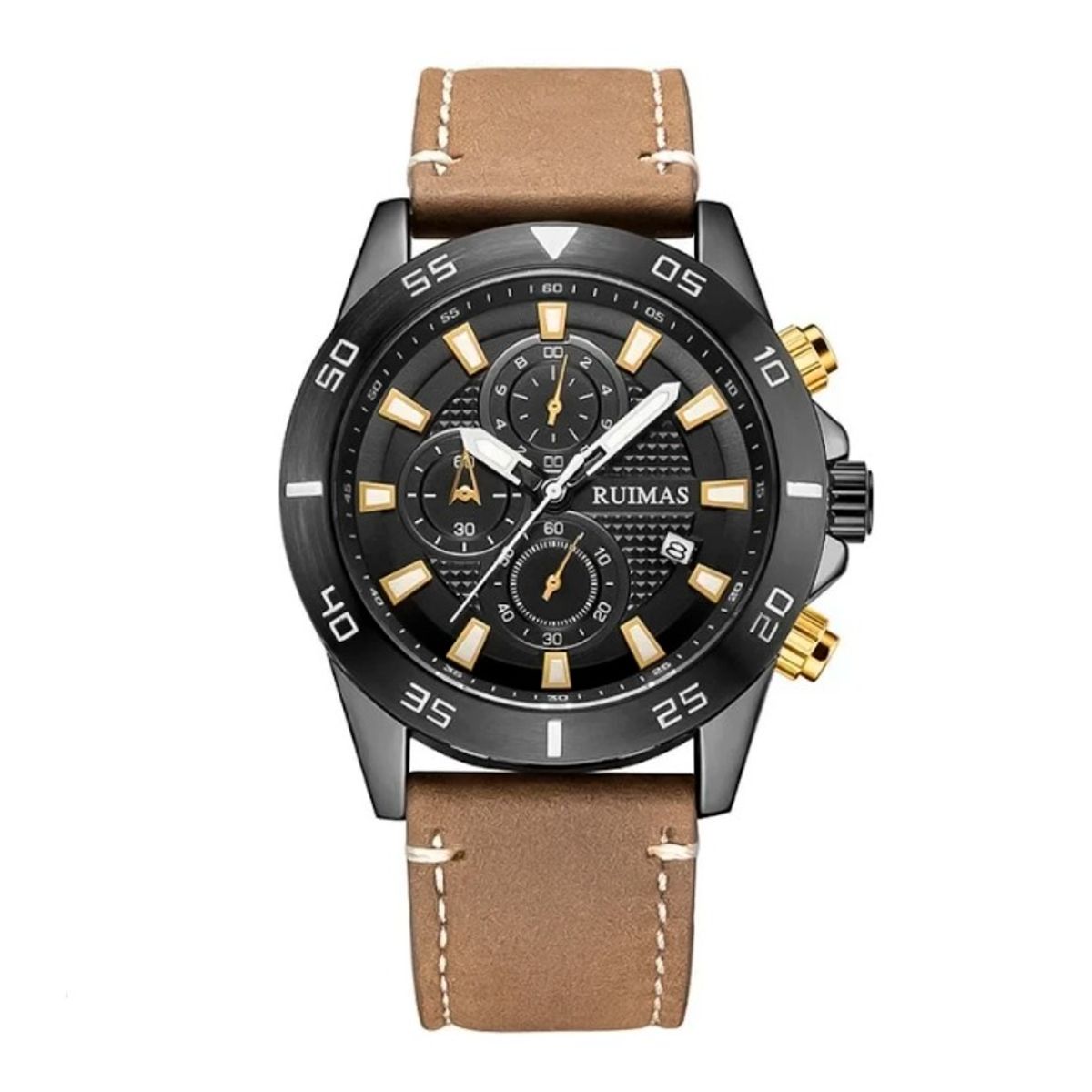 RUIMAS - Reloj Ruimas Acero Negro y Cuero Marrón RUI-31