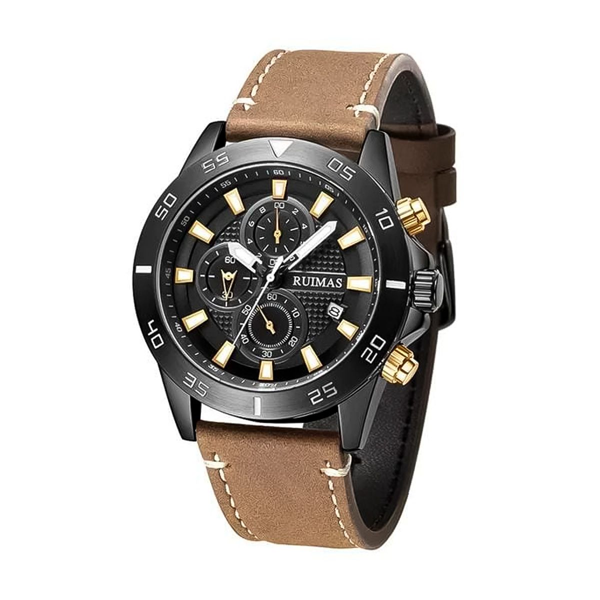 RUIMAS - Reloj Ruimas Acero Negro y Cuero Marrón RUI-31