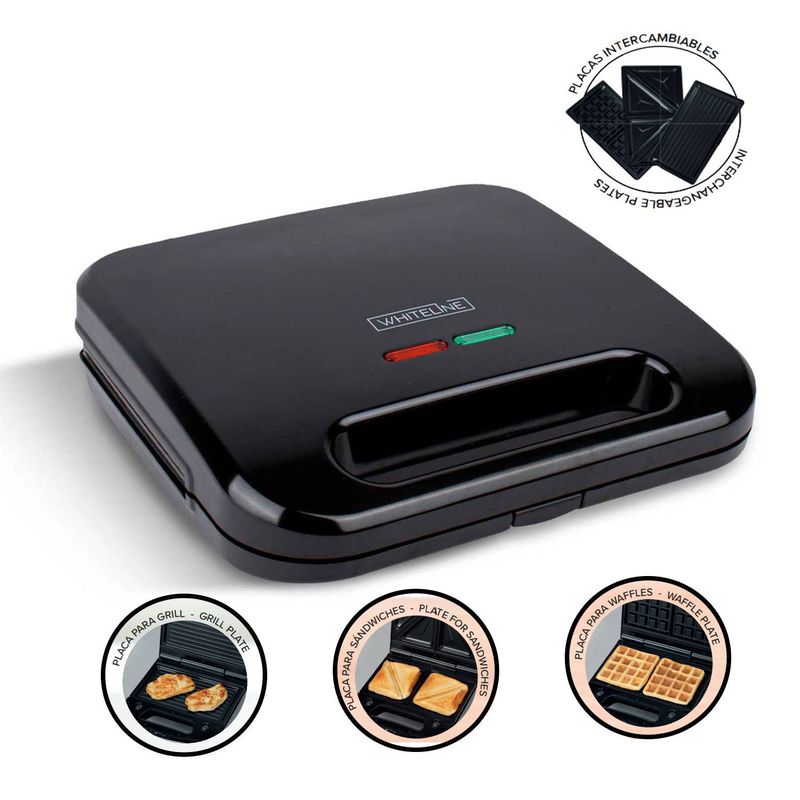 WHITELINE - Sandwichera Placas Intercambiables 3 en 1 Whiteline