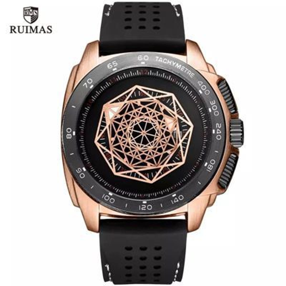 RUIMAS - Reloj Ruimas Acero Oro Rosa Negro y Silicona Negro RUI-28