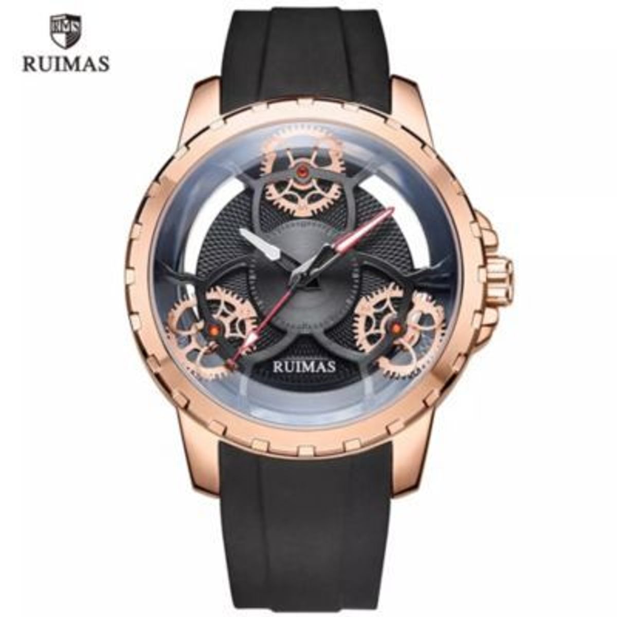 RUIMAS - Reloj Ruimas Acero Oro Rosa y Silicona Negro RUI-26