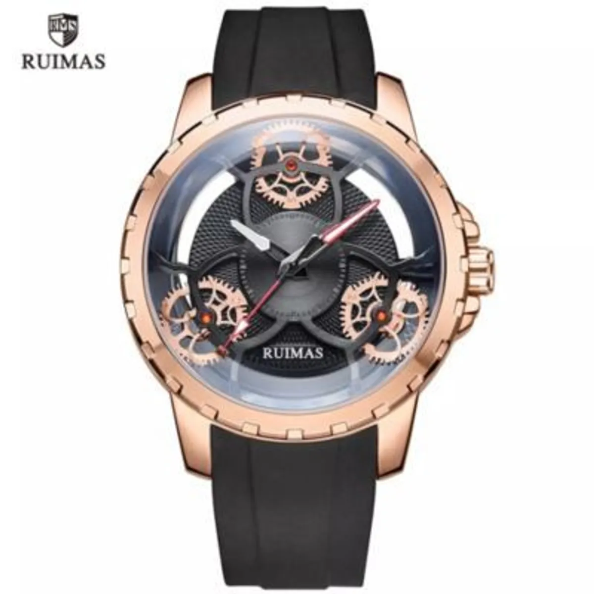 RUIMAS - Reloj Ruimas Acero Oro Rosa y Silicona Negro RUI-26