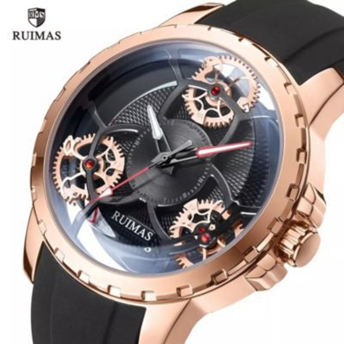 RUIMAS - Reloj Ruimas Acero Oro Rosa y Silicona Negro RUI-26
