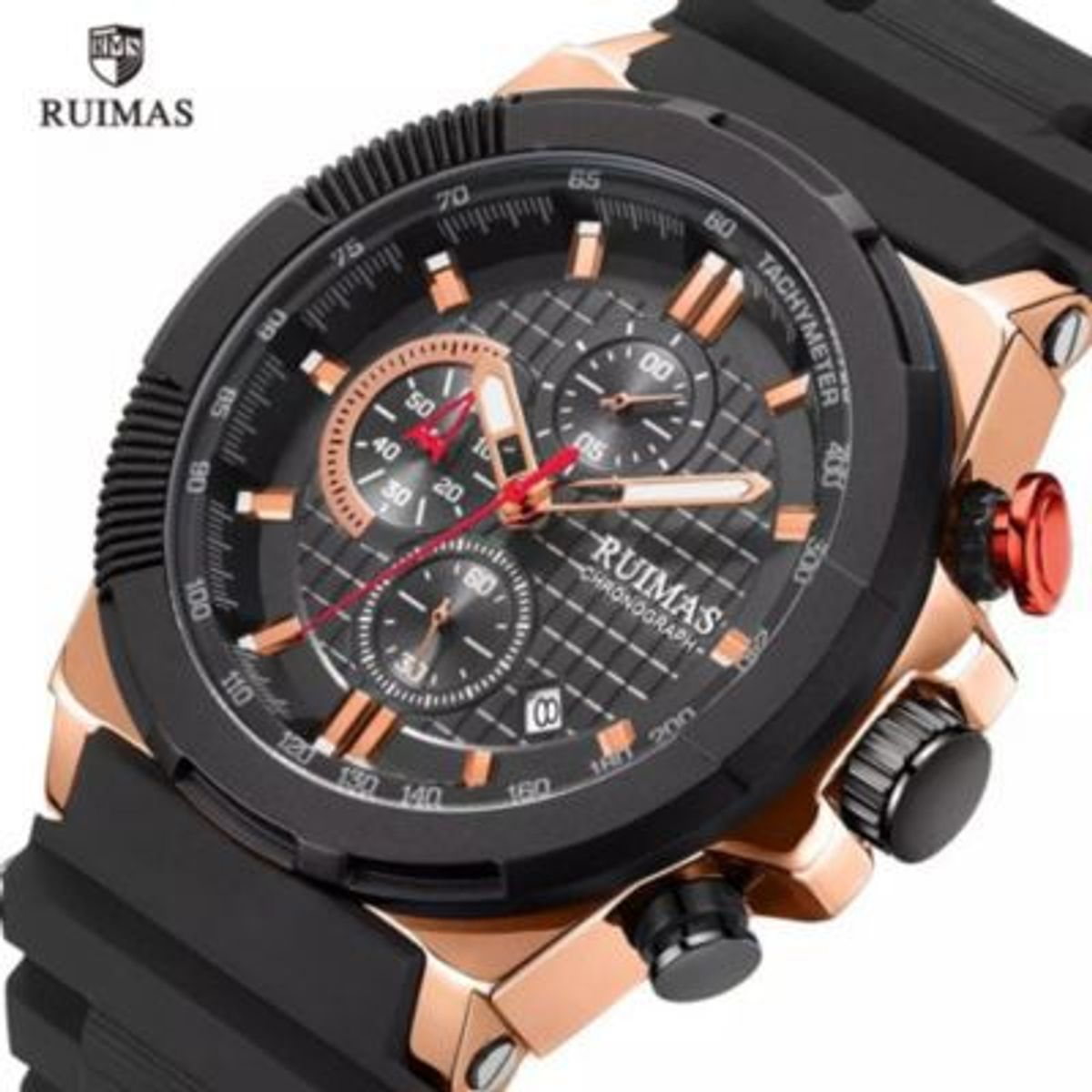 RUIMAS - Reloj Ruimas Acero Oro Rosa Negro y Silicona Negro RUI-23