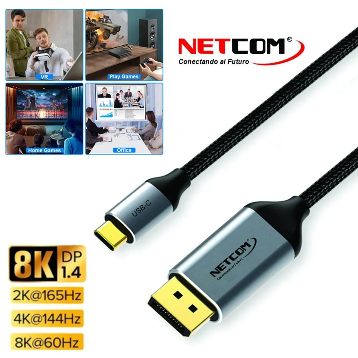 NETCOM - Cable Usb 3.1 C Tipo C a Displayport Netcom Pvc Macho 1.8 Metros 8k