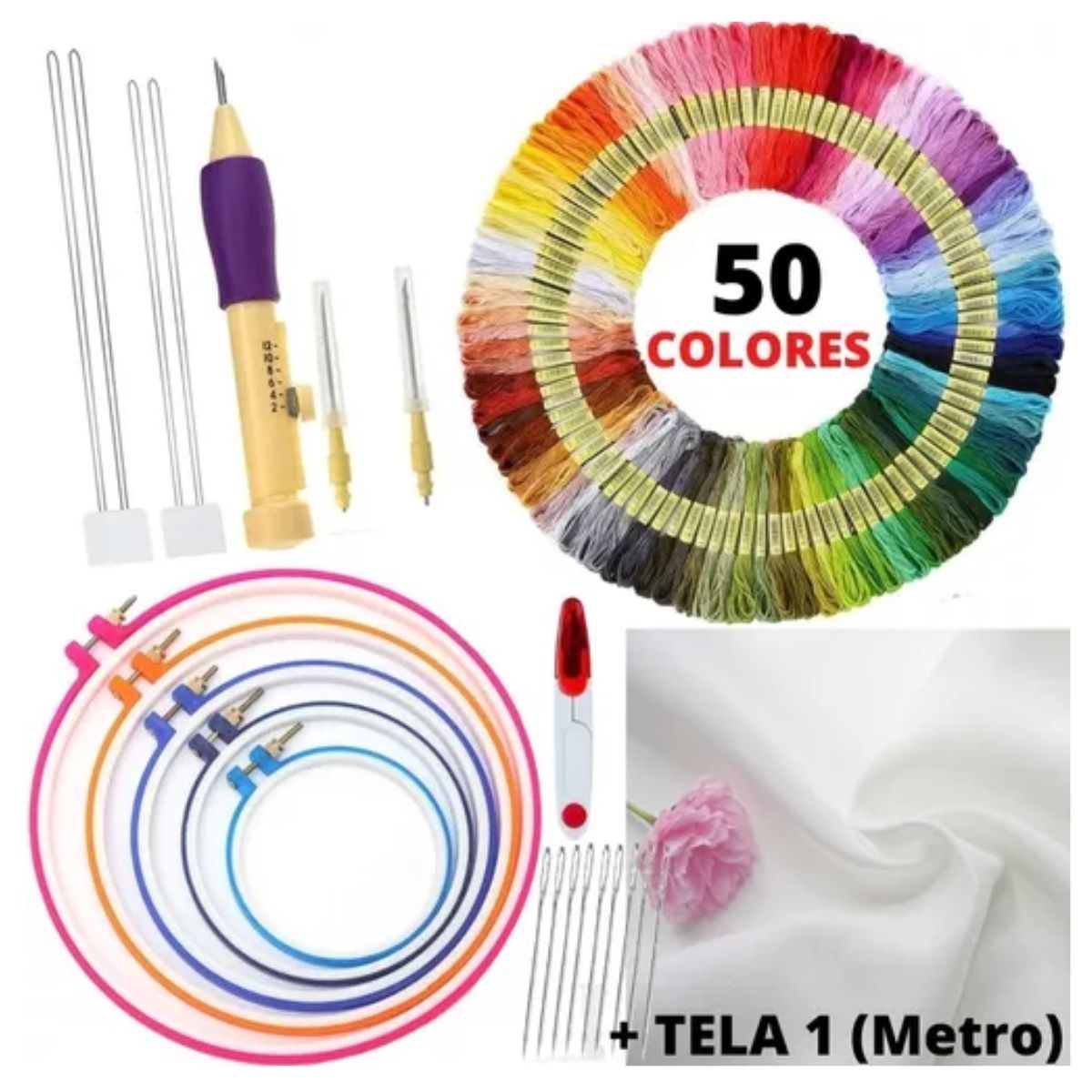 GENERICO - Bastidores Set De Agujas Mágica Bordado 50 Hilos De Bordar