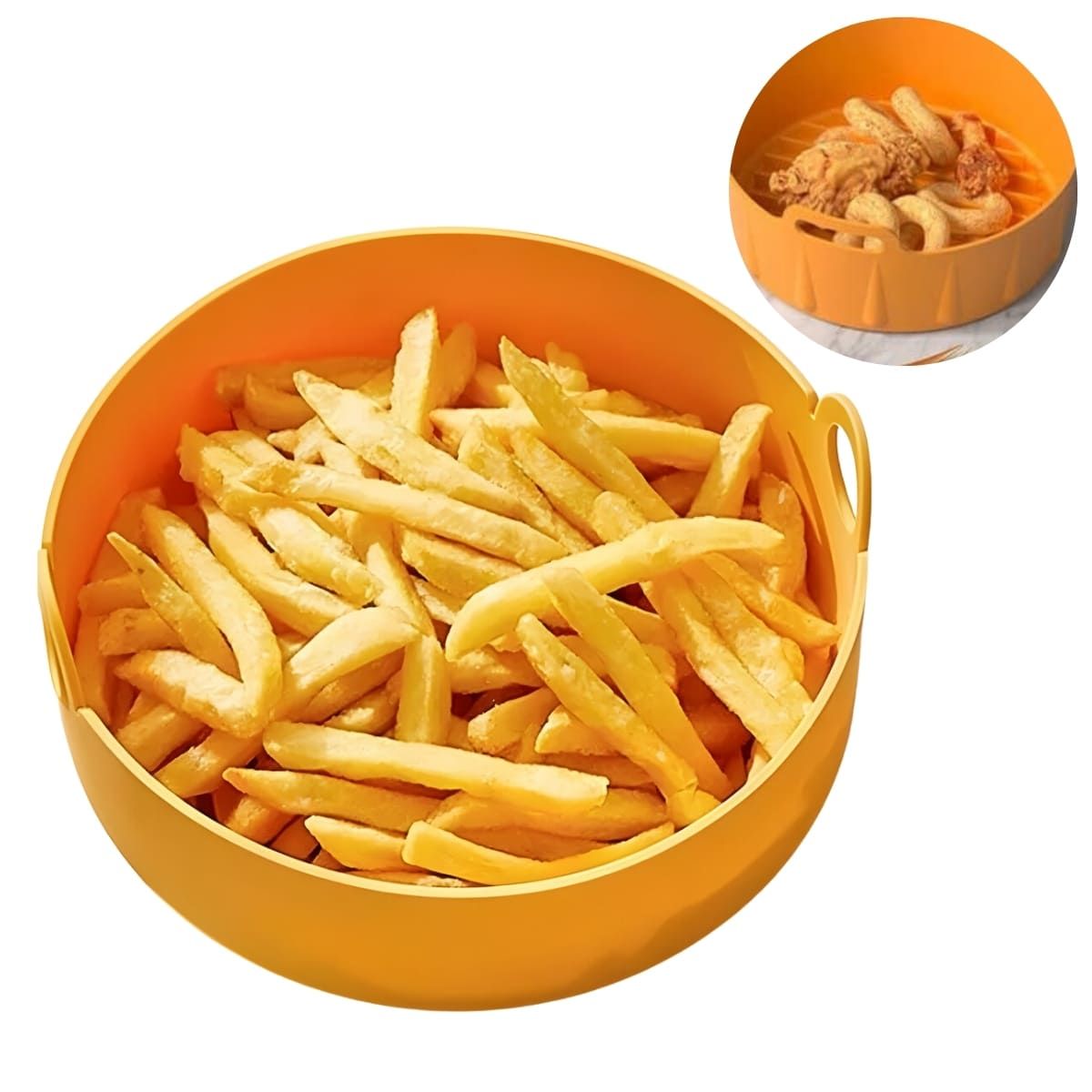 ELMEJORPRECIO - Bandeja De Silicona Redonda Reutilizable Con Escurridor Amarillo