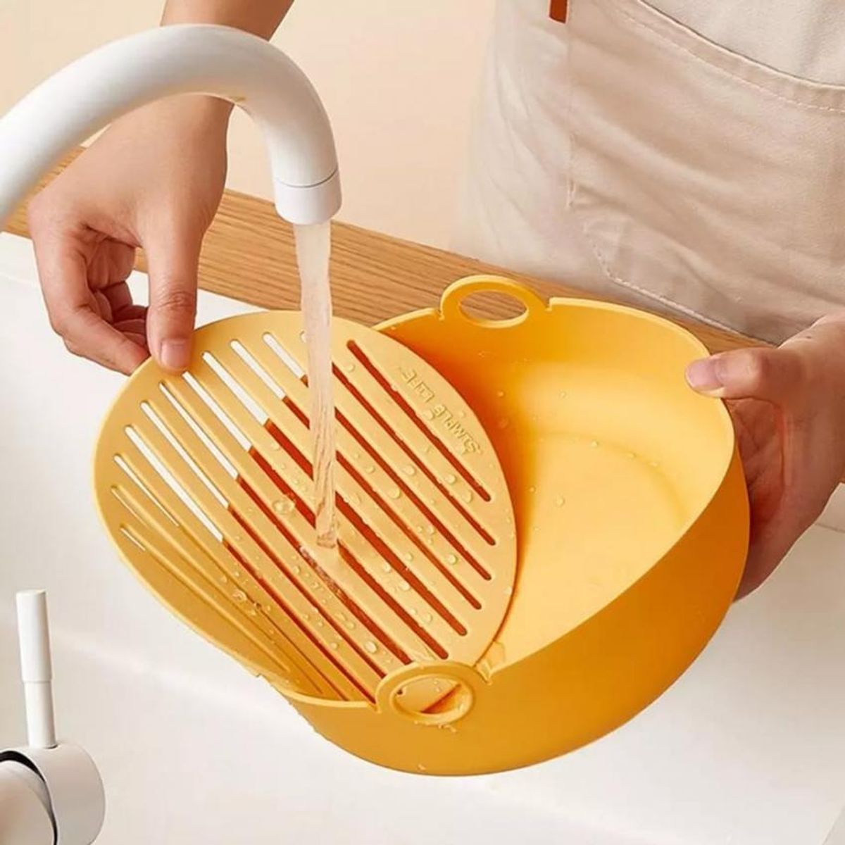 ELMEJORPRECIO - Bandeja De Silicona Redonda Reutilizable Con Escurridor Amarillo