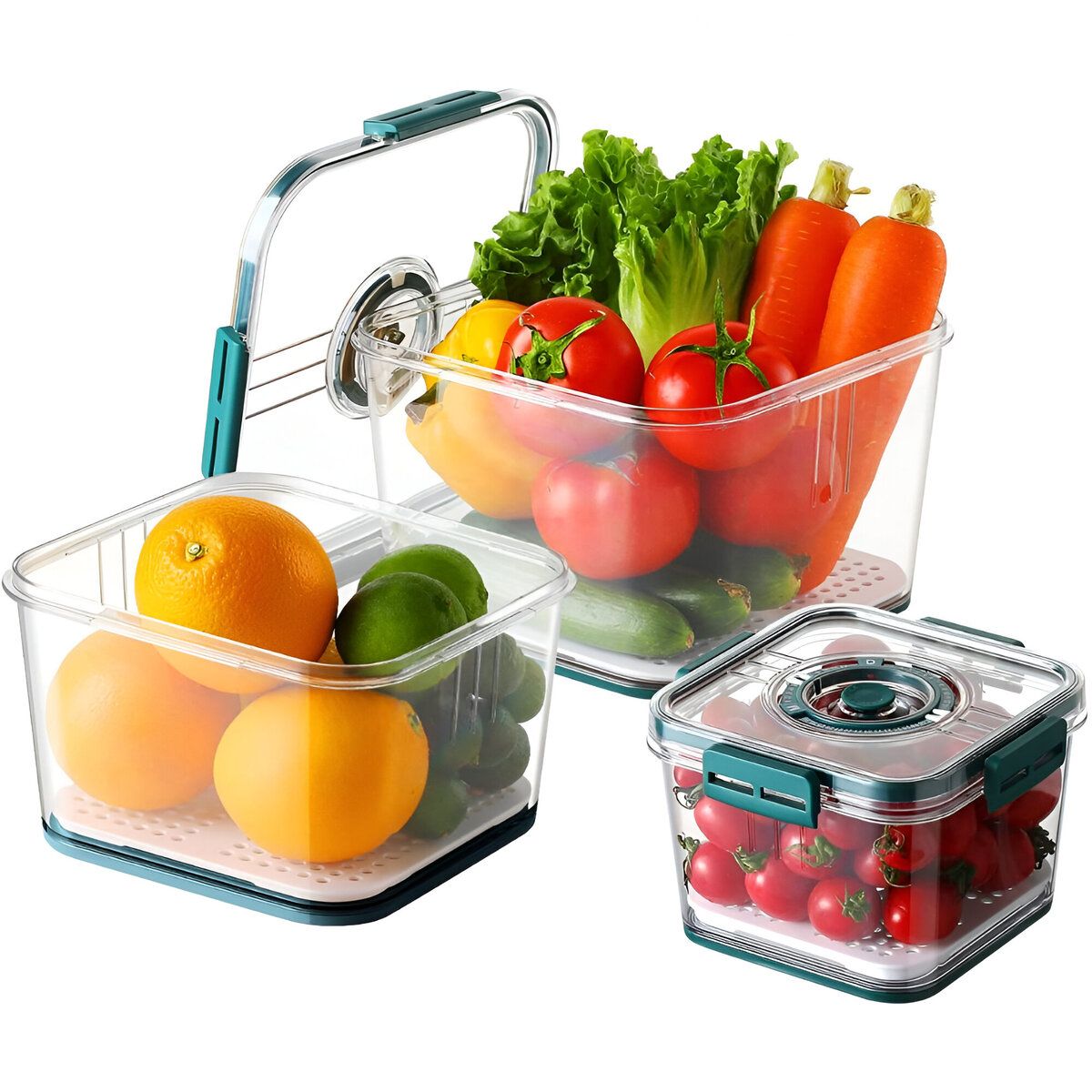 ELMEJORPRECIO - Set de 3 Tápers Herméticos con Escurridor Interno Ventilación Verde