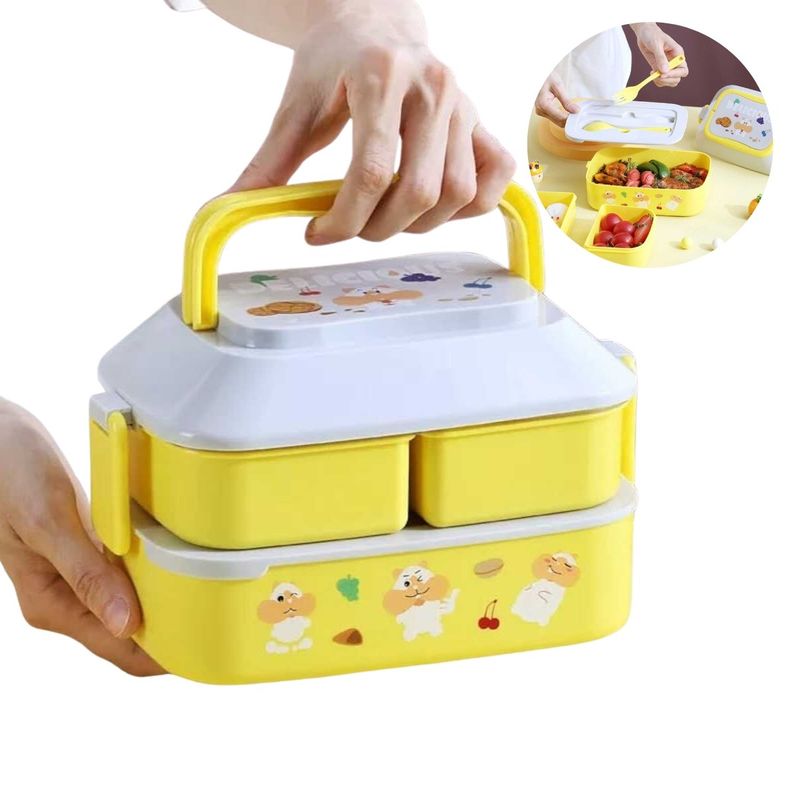 ELMEJORPRECIO - Juego de Tapers para Lonchera De 3 Divisiones Con Cubiertos Amarillo