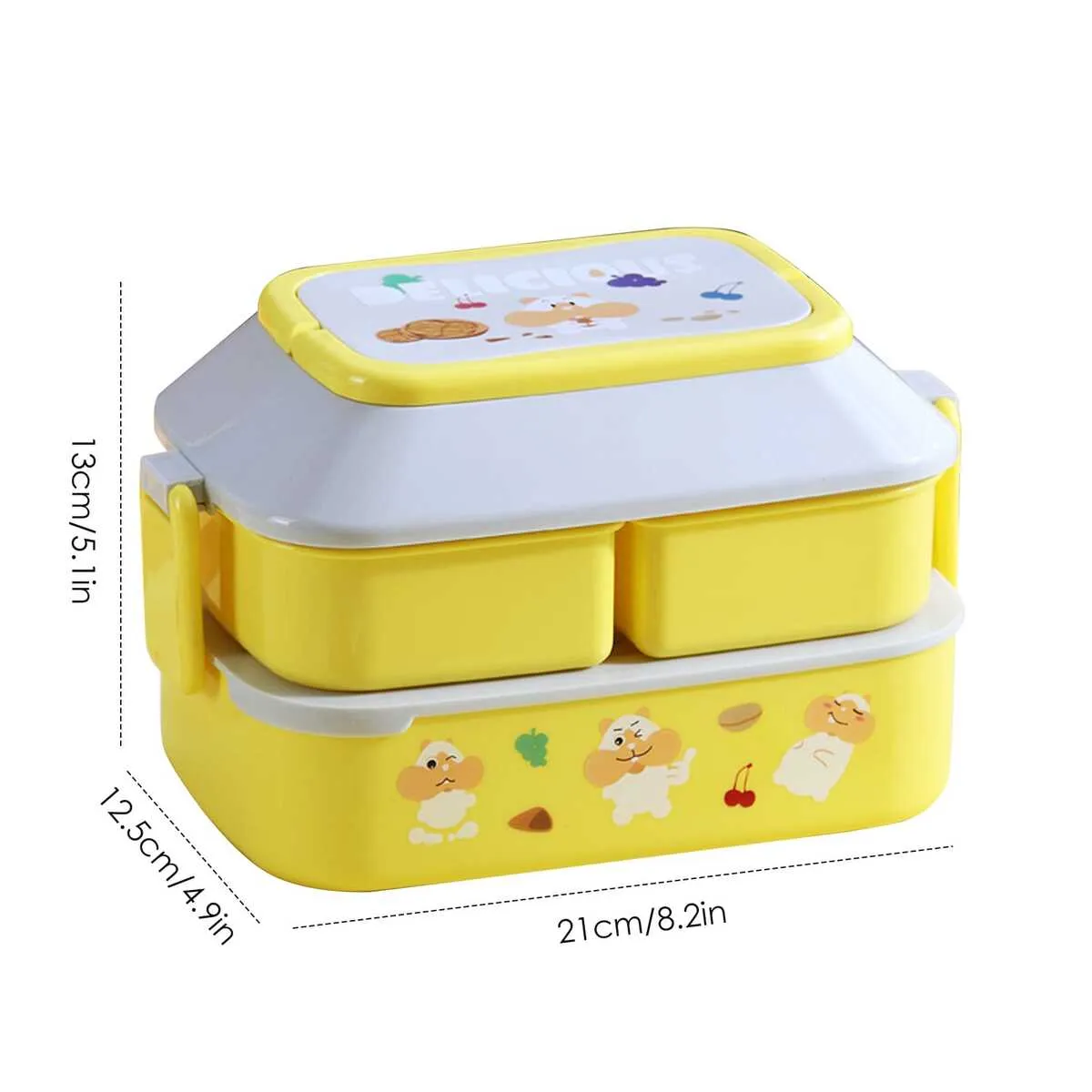 ELMEJORPRECIO - Juego de Tapers para Lonchera De 3 Divisiones Con Cubiertos Amarillo