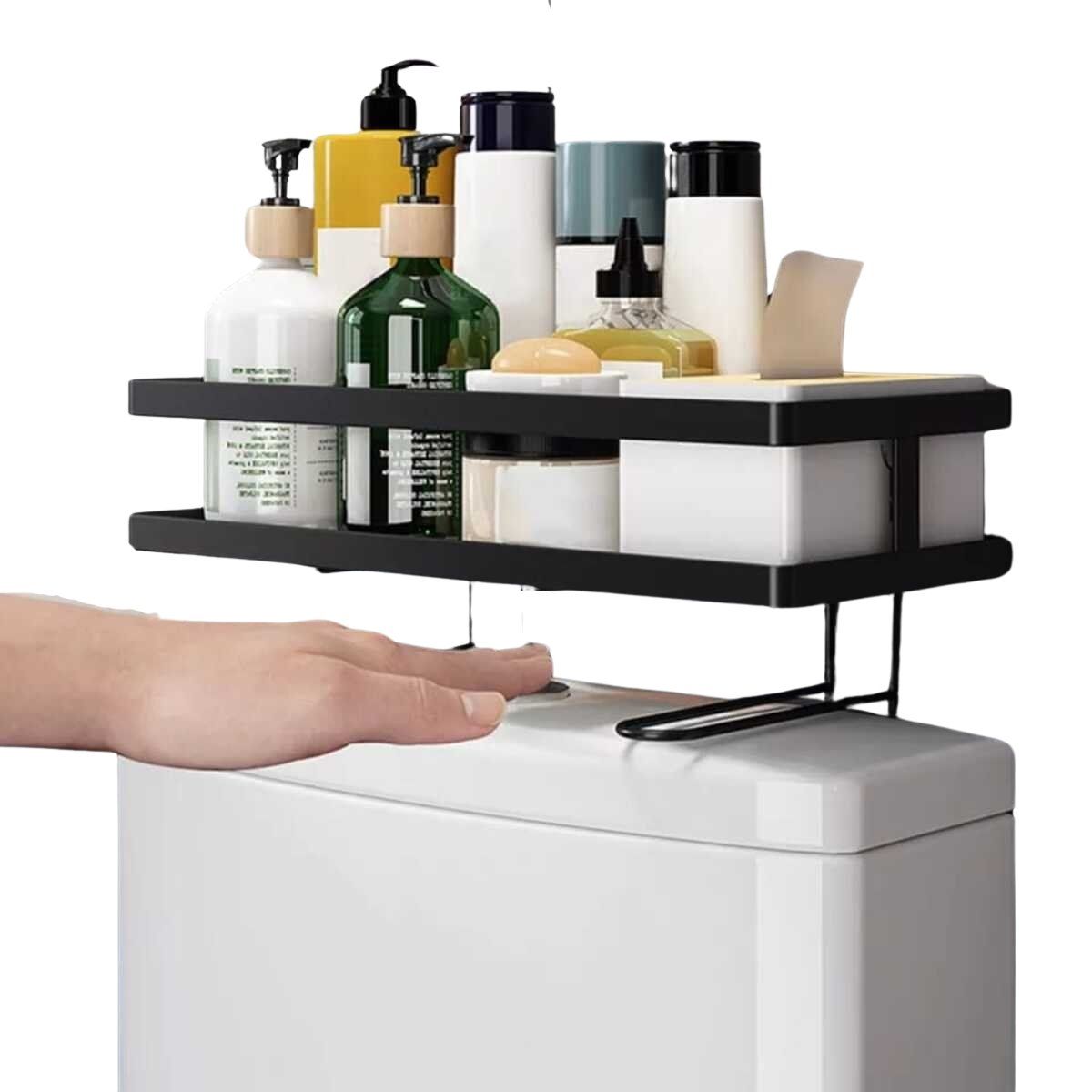 ELMEJORPRECIO - Organizador De Baño Sobre Inodoro De 1 Nivel Con Adhesivo Negro