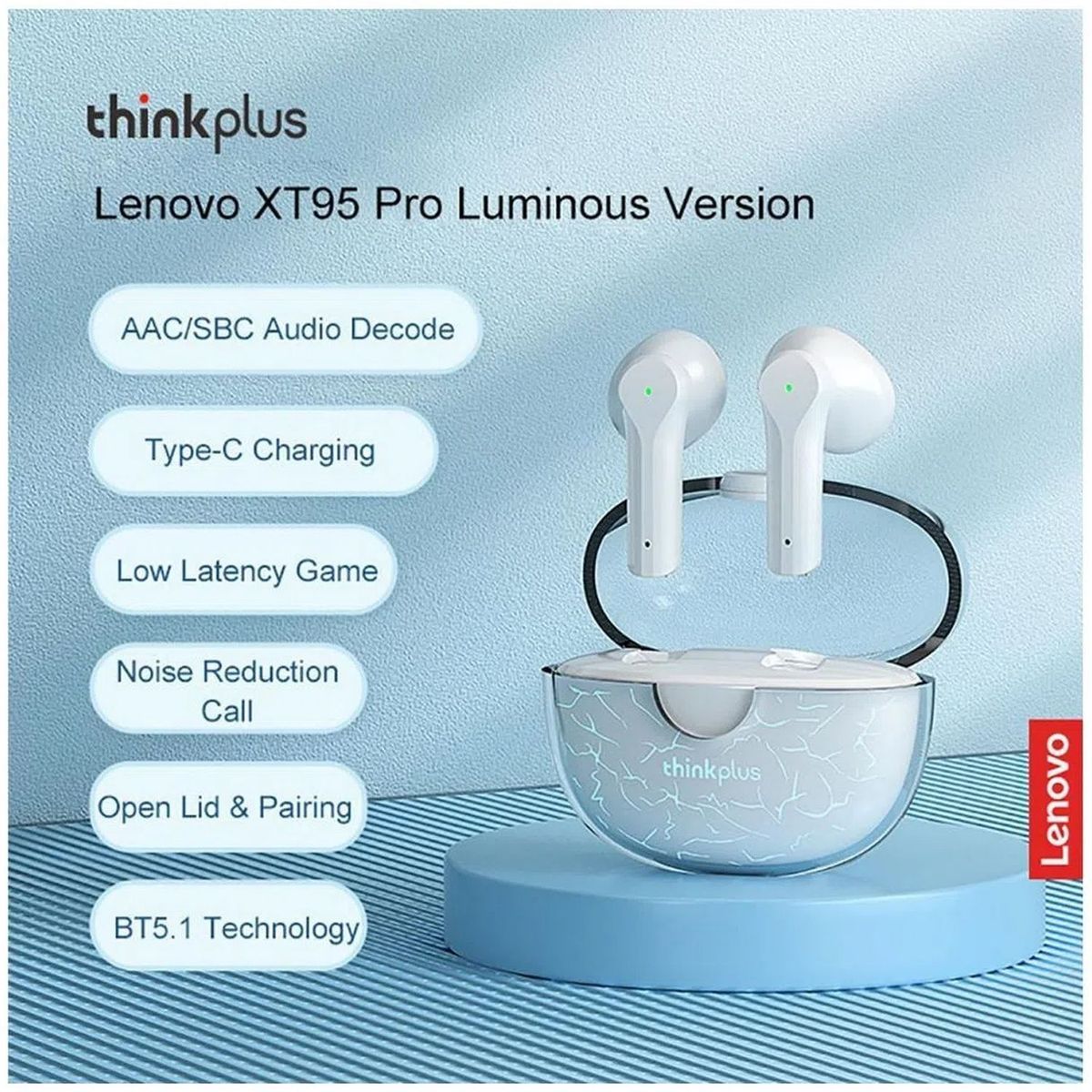 LENOVO - AUDIFONOS LENOVO CON BLUETOOTH XT95 PRO - BLANCO