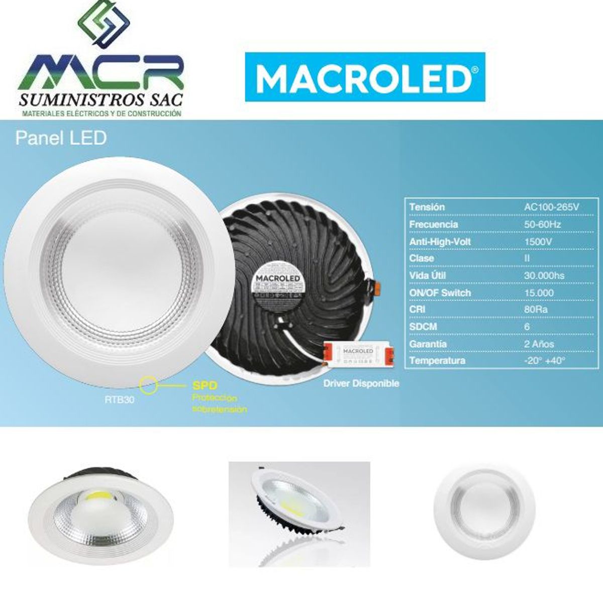 GENERICO - lampara circular Downlight 30W 2800Lm para empotrar