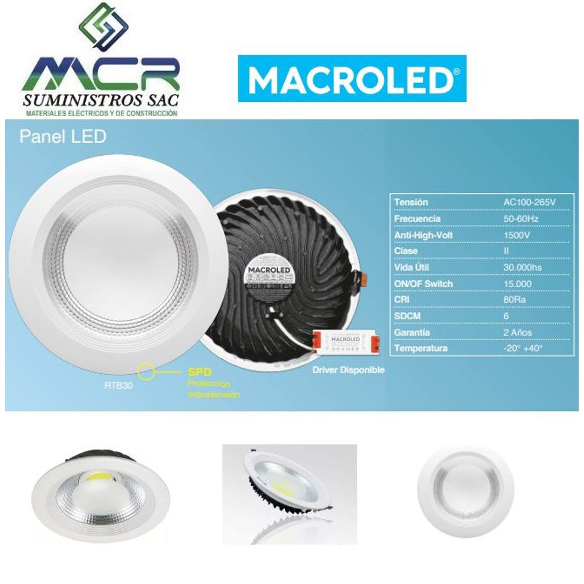 GENERICO - lampara circular Downlight 30W 2800Lm para empotrar