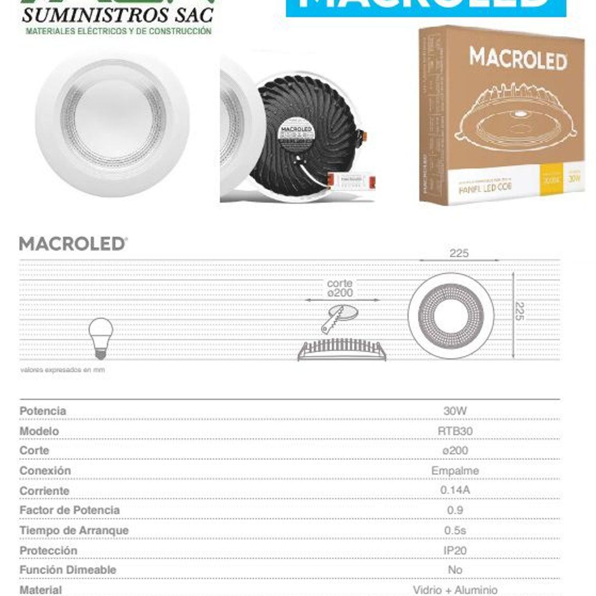 GENERICO - lampara circular Downlight 30W 2800Lm para empotrar