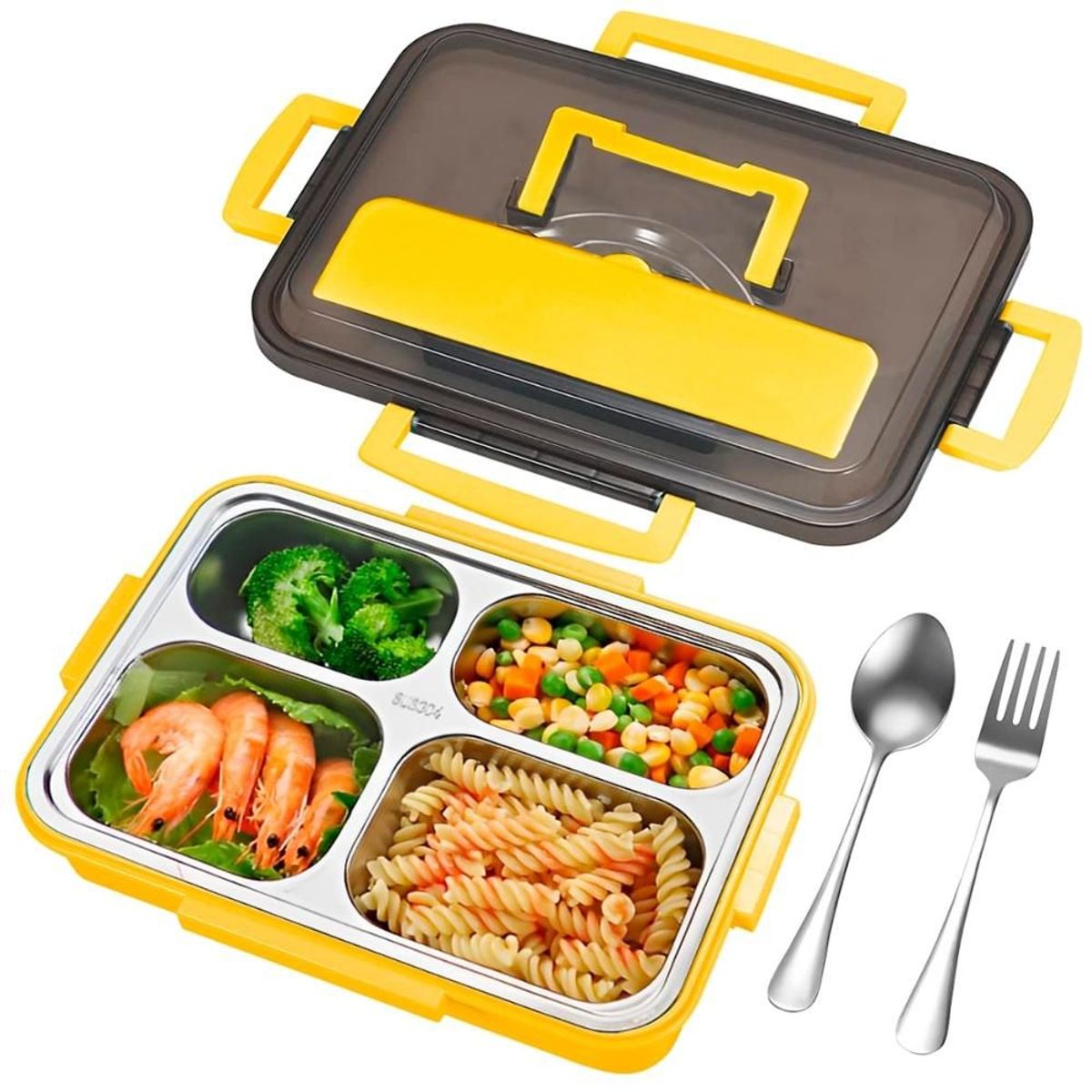 MINARI - Lonchera Táper de Comida 4 Divisiones Fiambrera + Cubiertos AM T345