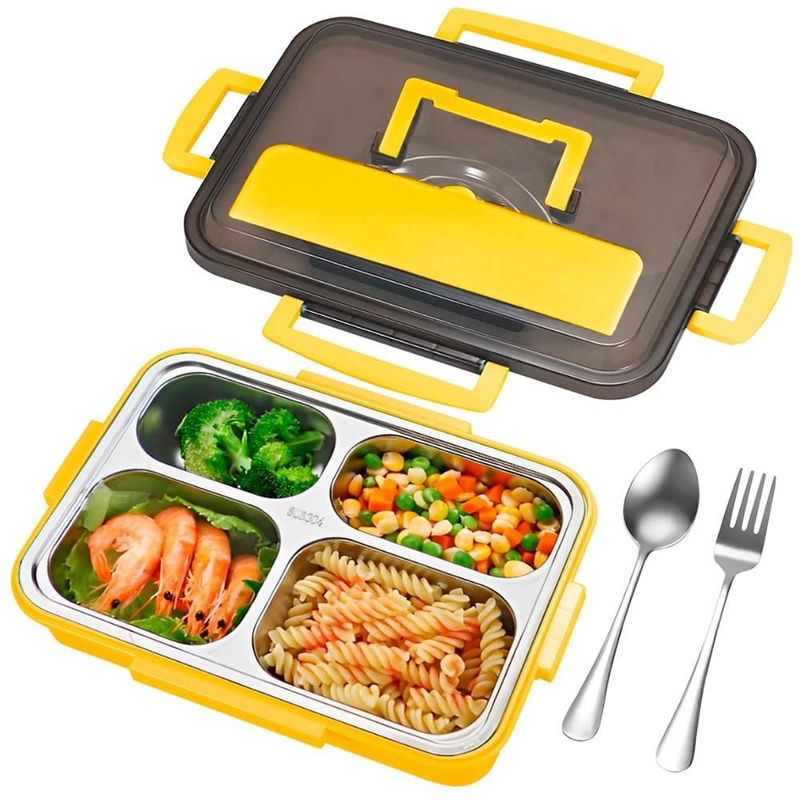 MINARI - Lonchera Táper de Comida 4 Divisiones Fiambrera + Cubiertos AM T345
