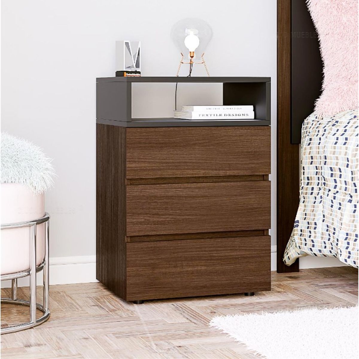 VILLA HOGAR - Velador bruss wengue con cubo negro