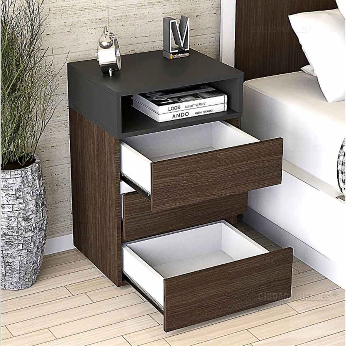 VILLA HOGAR - Velador bruss wengue con cubo negro