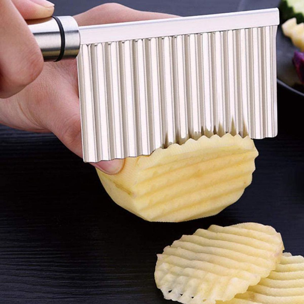 GENERICO - Cortador cuchillo ondulado para papas fritas de acero inoxidable