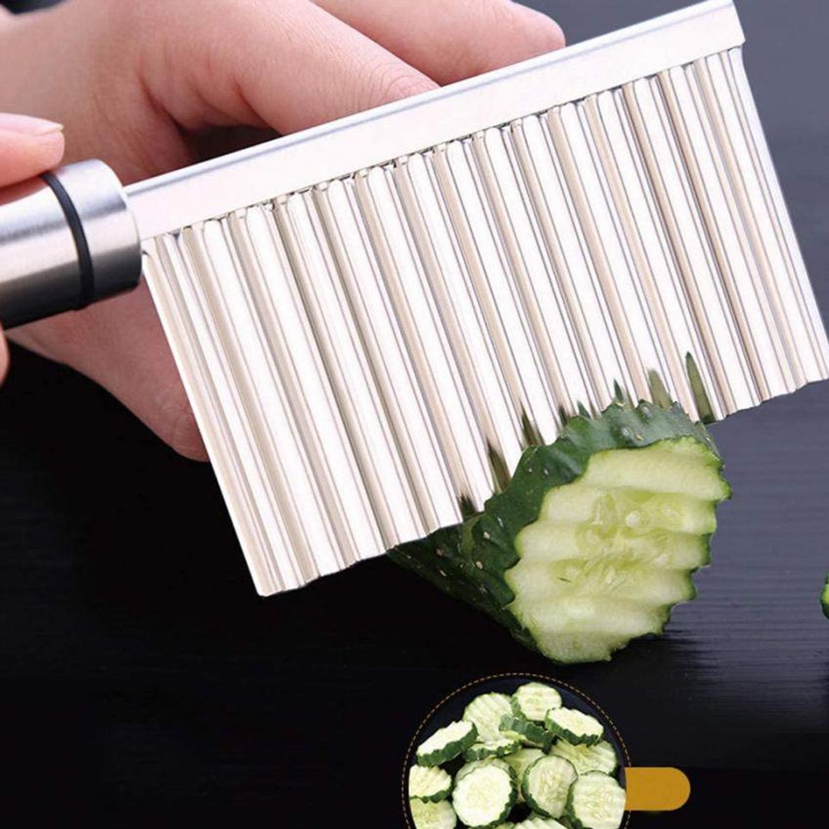 GENERICO - Cortador cuchillo ondulado para papas fritas de acero inoxidable