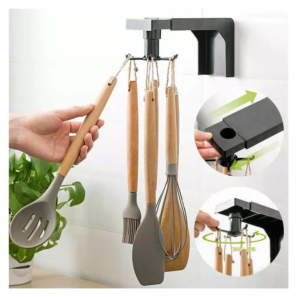 GENERICO - Organizador-de-cocina-giratorio-colgador-de-cucharones-utensilios