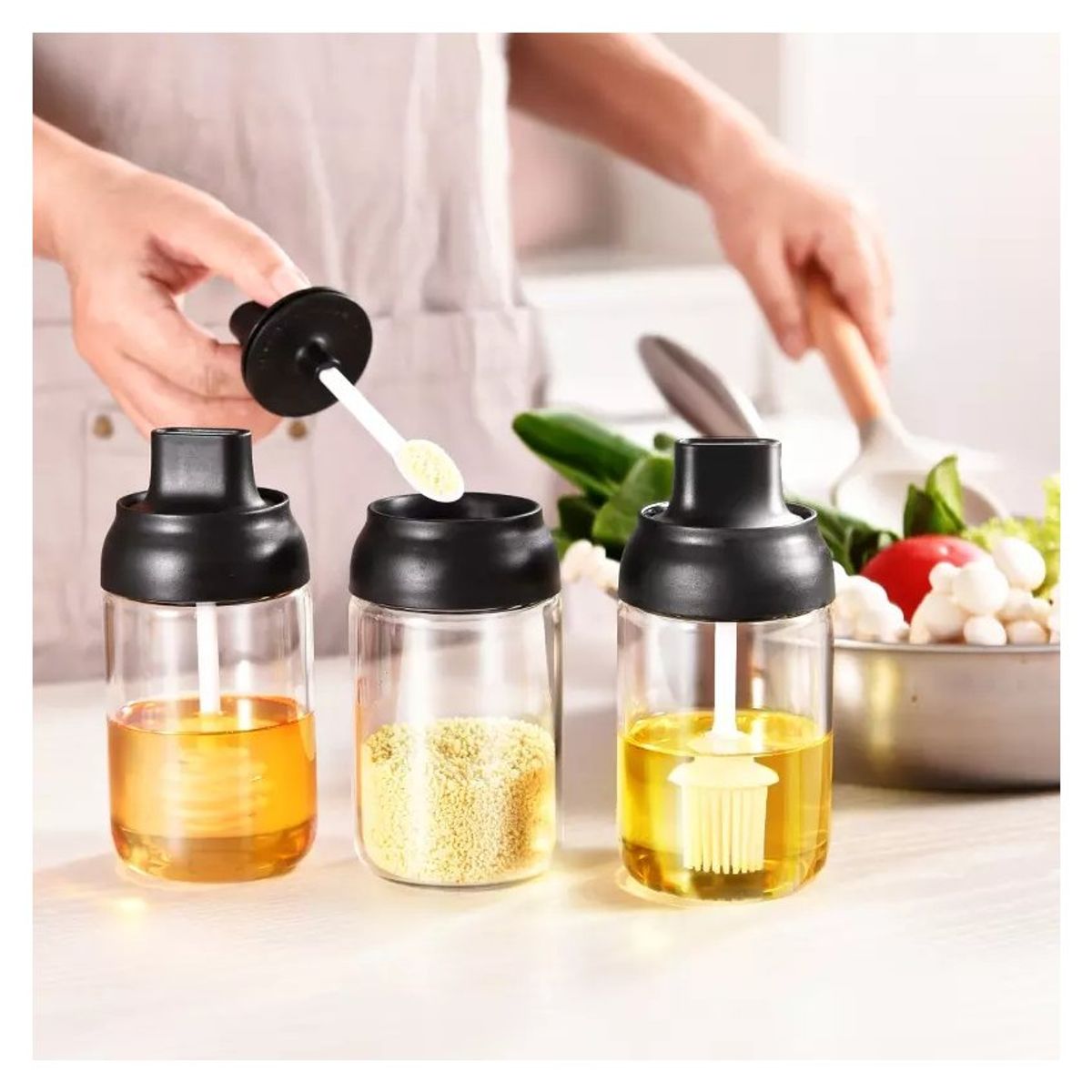 GENERICO - Set de condimenteros con cucharita de tapa organizador de especies