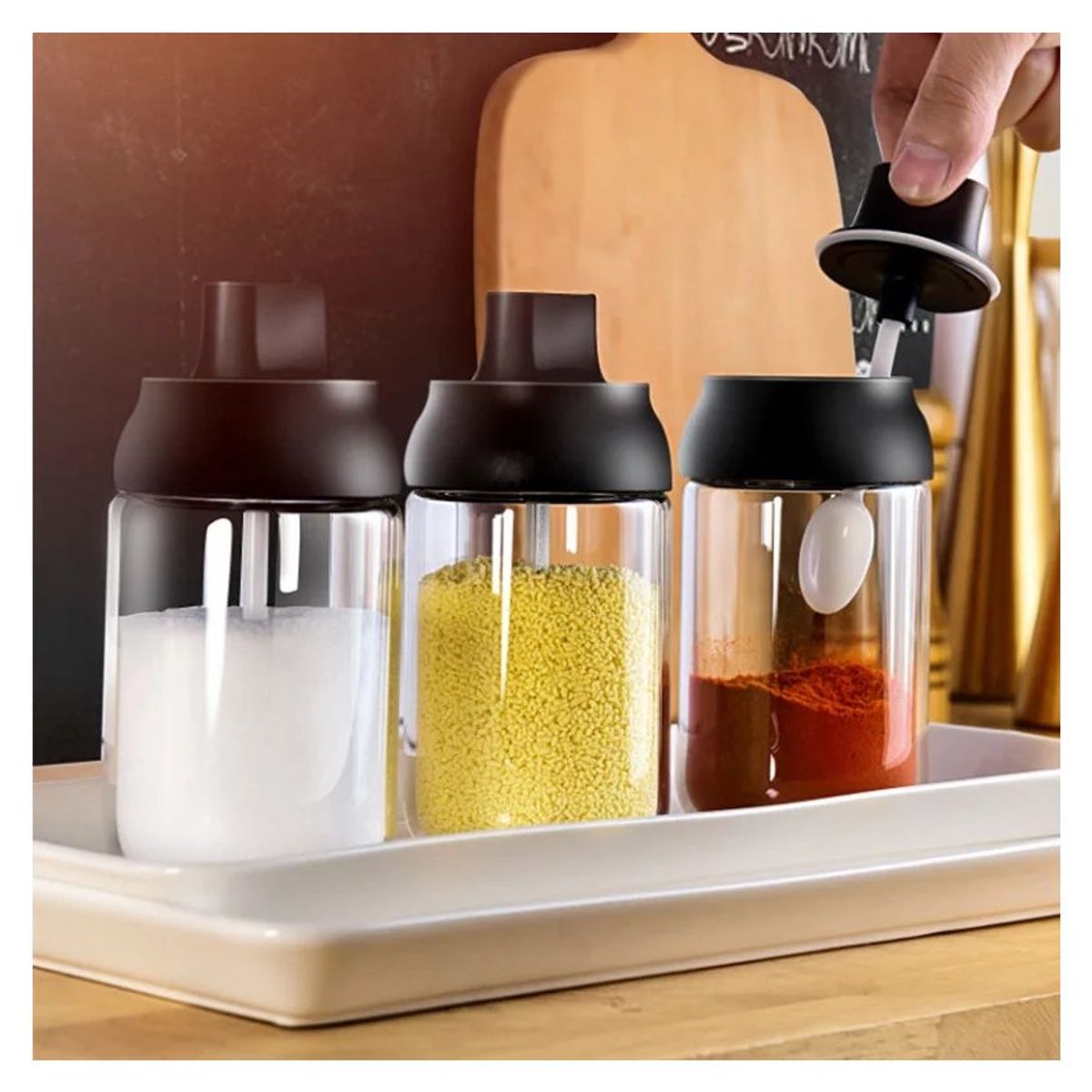 GENERICO - Set de condimenteros con cucharita de tapa organizador de especies