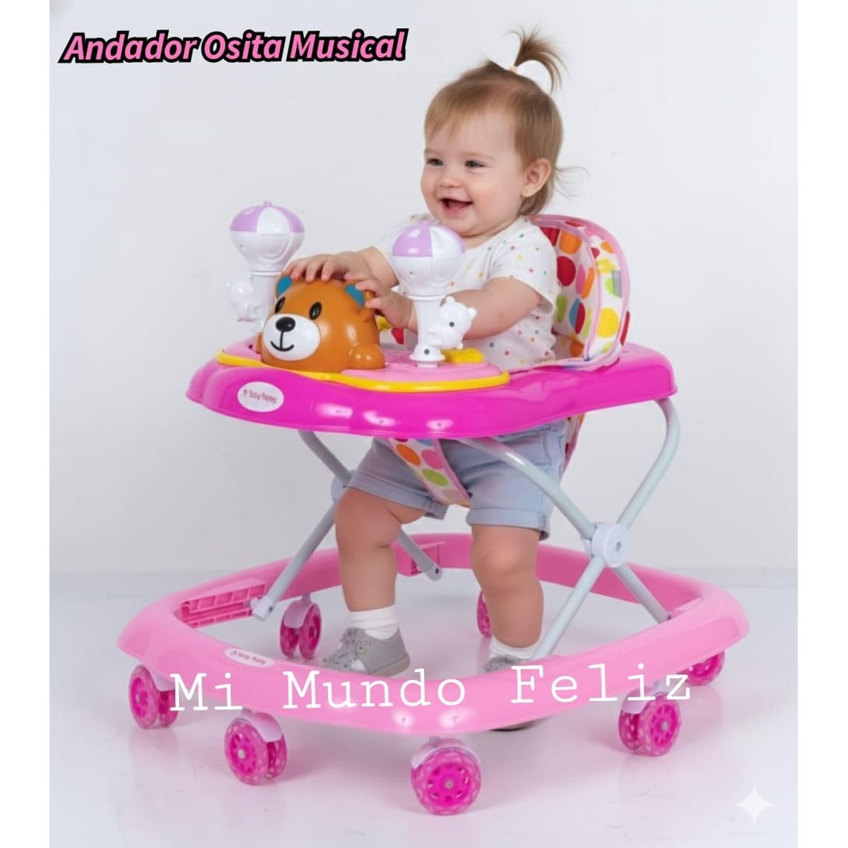 BABY HAPPY - Andador para bebe Osito tablero musical Ven conmigo rosa