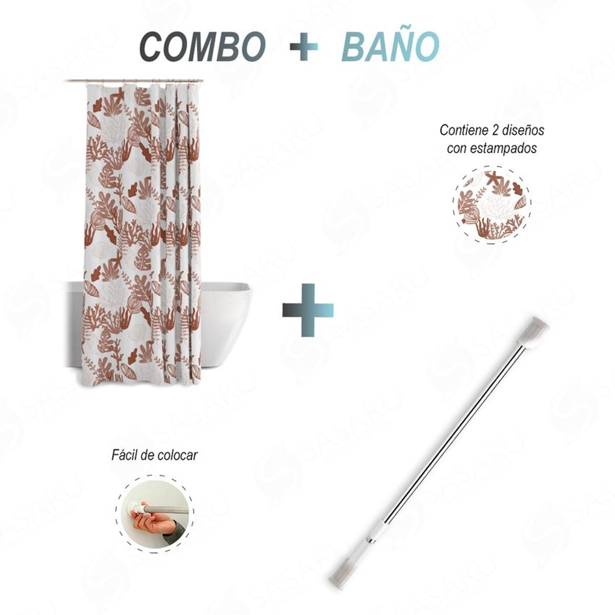 GENERICO - Cortina para baño con diseño barra para cortina de baño