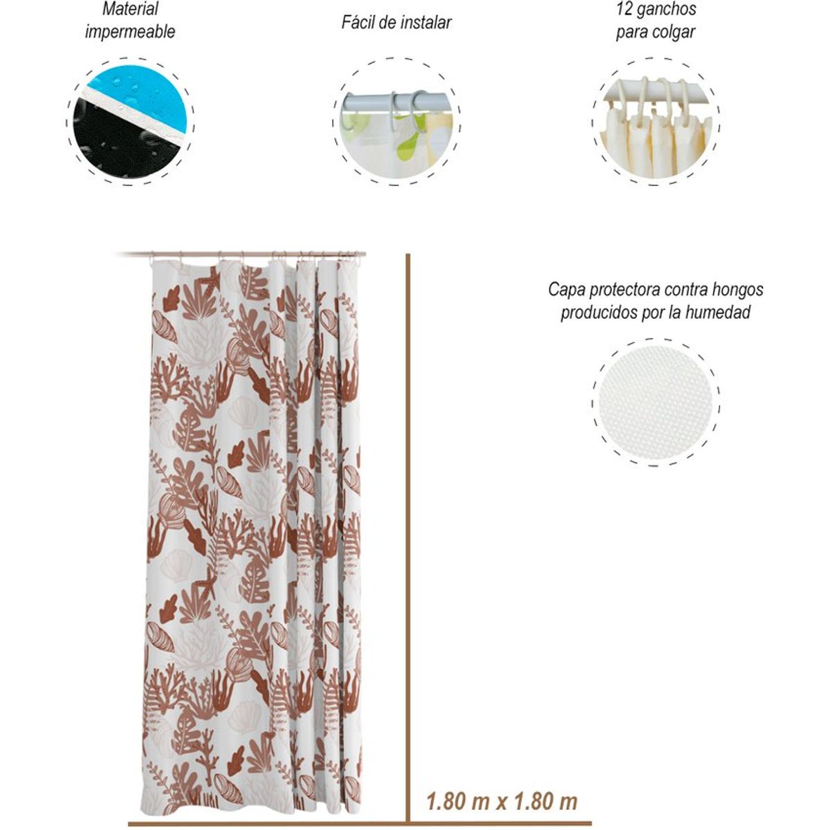 GENERICO - Cortina para baño con diseño barra para cortina de baño