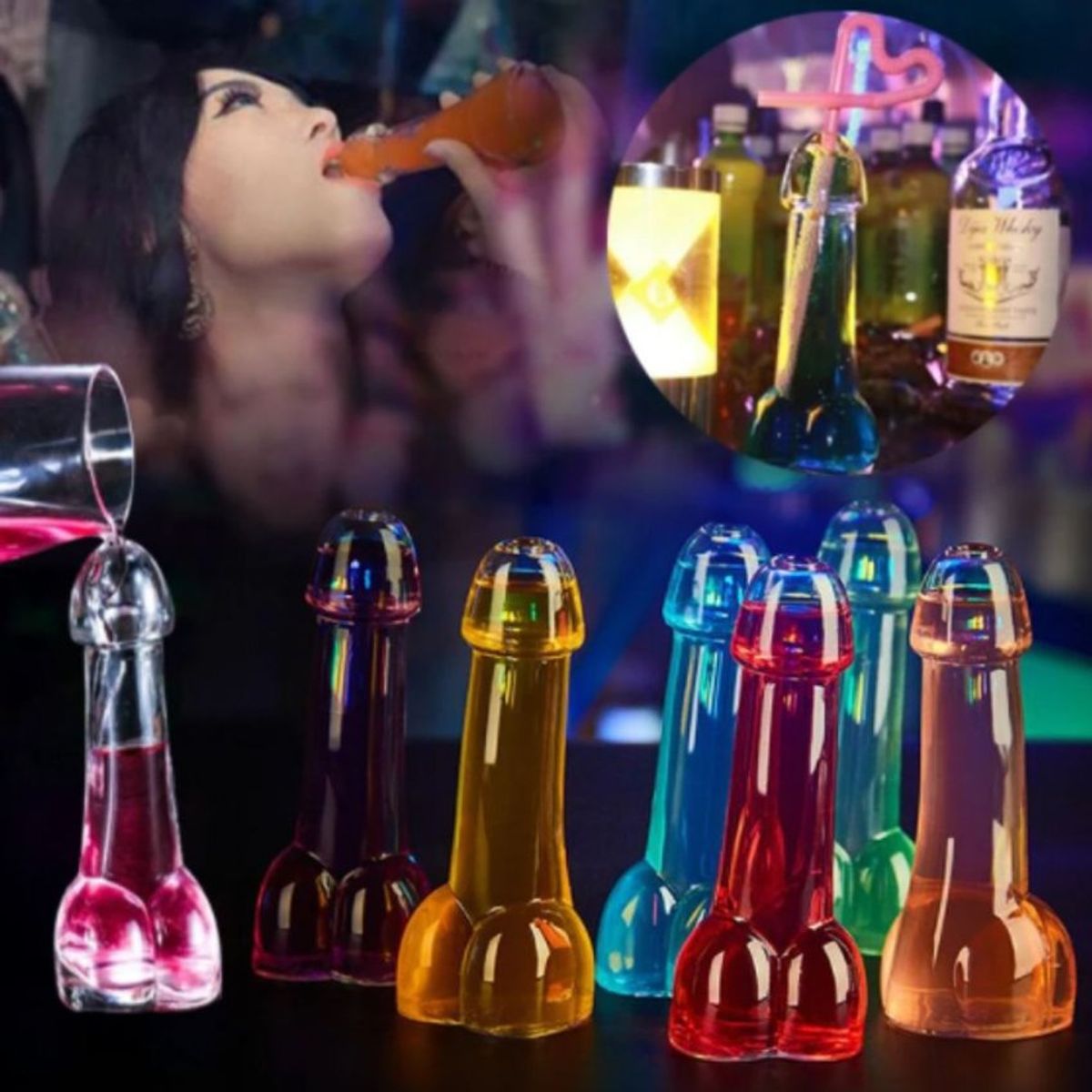 GENERICO - 5 copas de vidrio de 150 ml tipo pene para fiestas