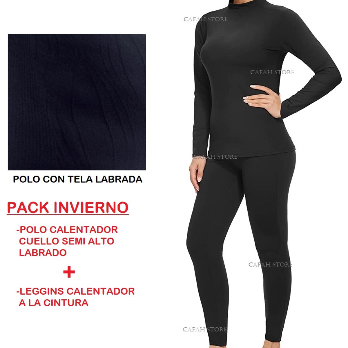 OEM - Pack Polo Calentador Cuello Alto + Leggins Forro Micropolar Viaje Mina