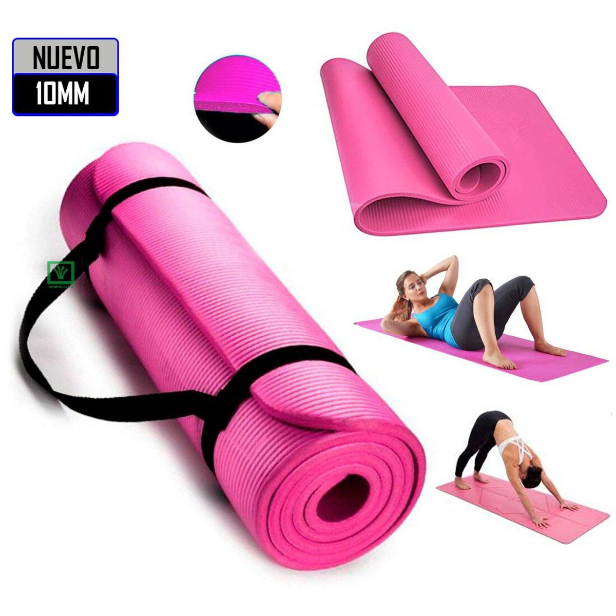 GENERICO - Mat de yoga pilates 10 mm con elástico portátil