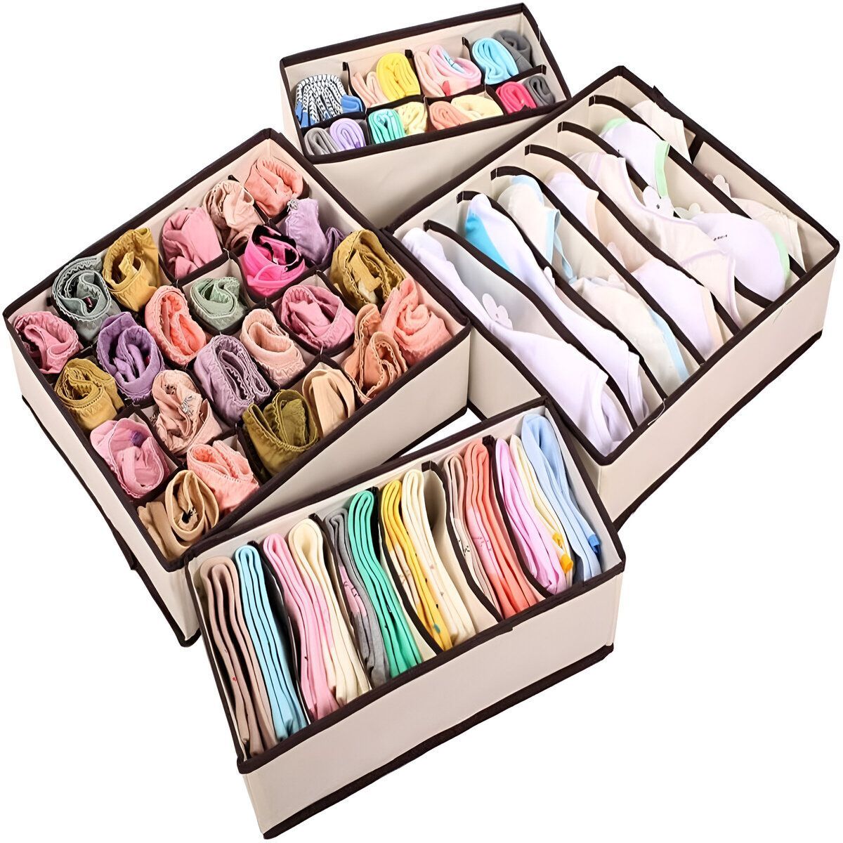 ELMEJORPRECIO - Juego De 4 Organizadores De Ropa Interior Plegable Beige