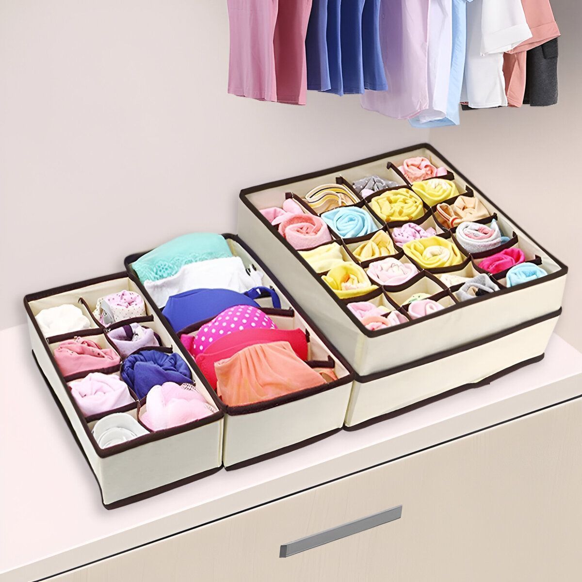 ELMEJORPRECIO - Juego De 4 Organizadores De Ropa Interior Plegable Beige