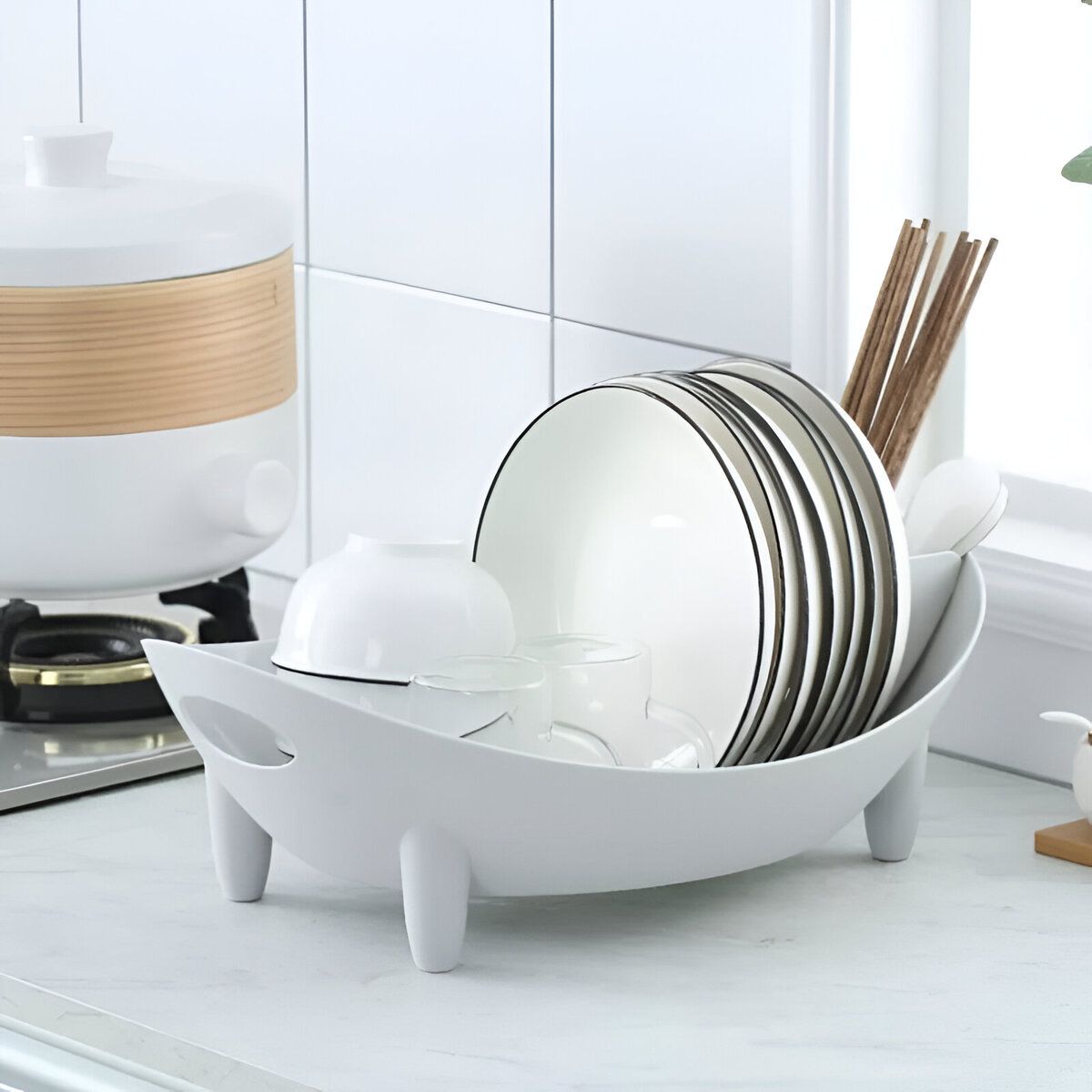 ELMEJORPRECIO - Escurridor De Platos Con Drenaje Minimalista Gris