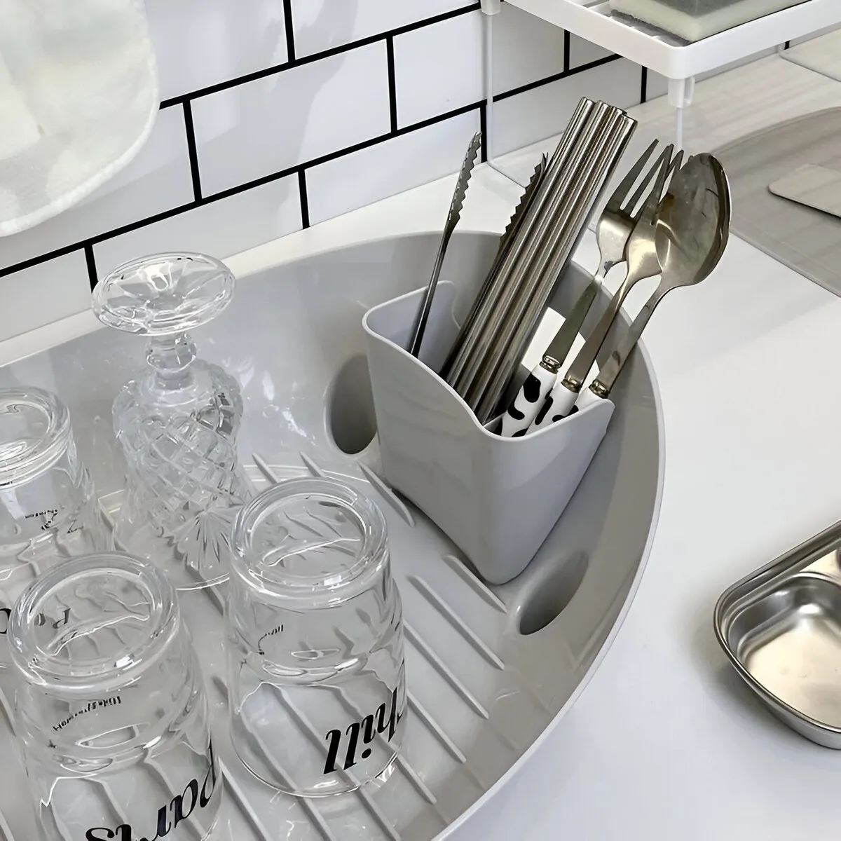 ELMEJORPRECIO - Escurridor De Platos Con Drenaje Minimalista Gris