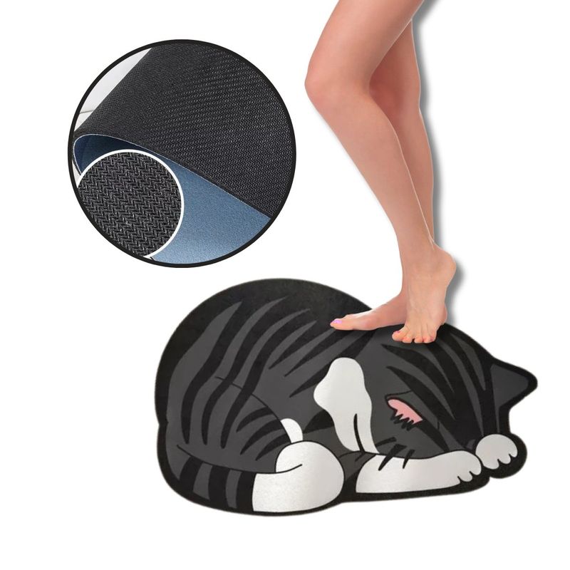ELMEJORPRECIO - Alfombra Absorbente Antideslizante De Fácil Limpieza Gato Gris