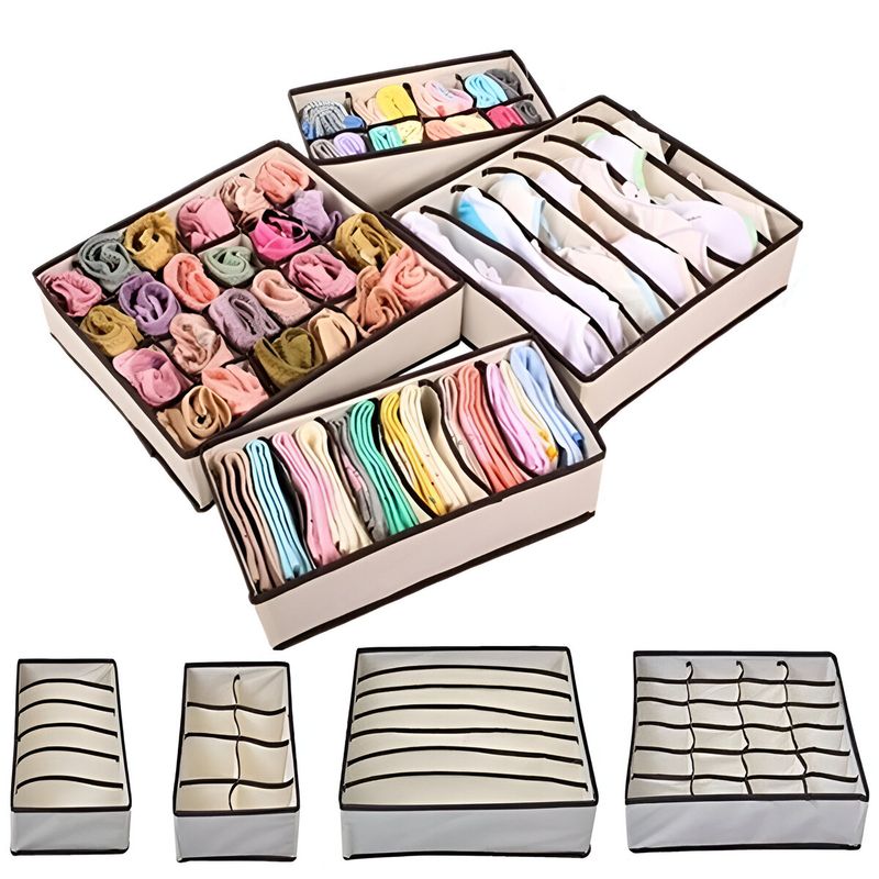 ELMEJORPRECIO - Set De 4 Organizadores De Ropa Interior Plegable Beige
