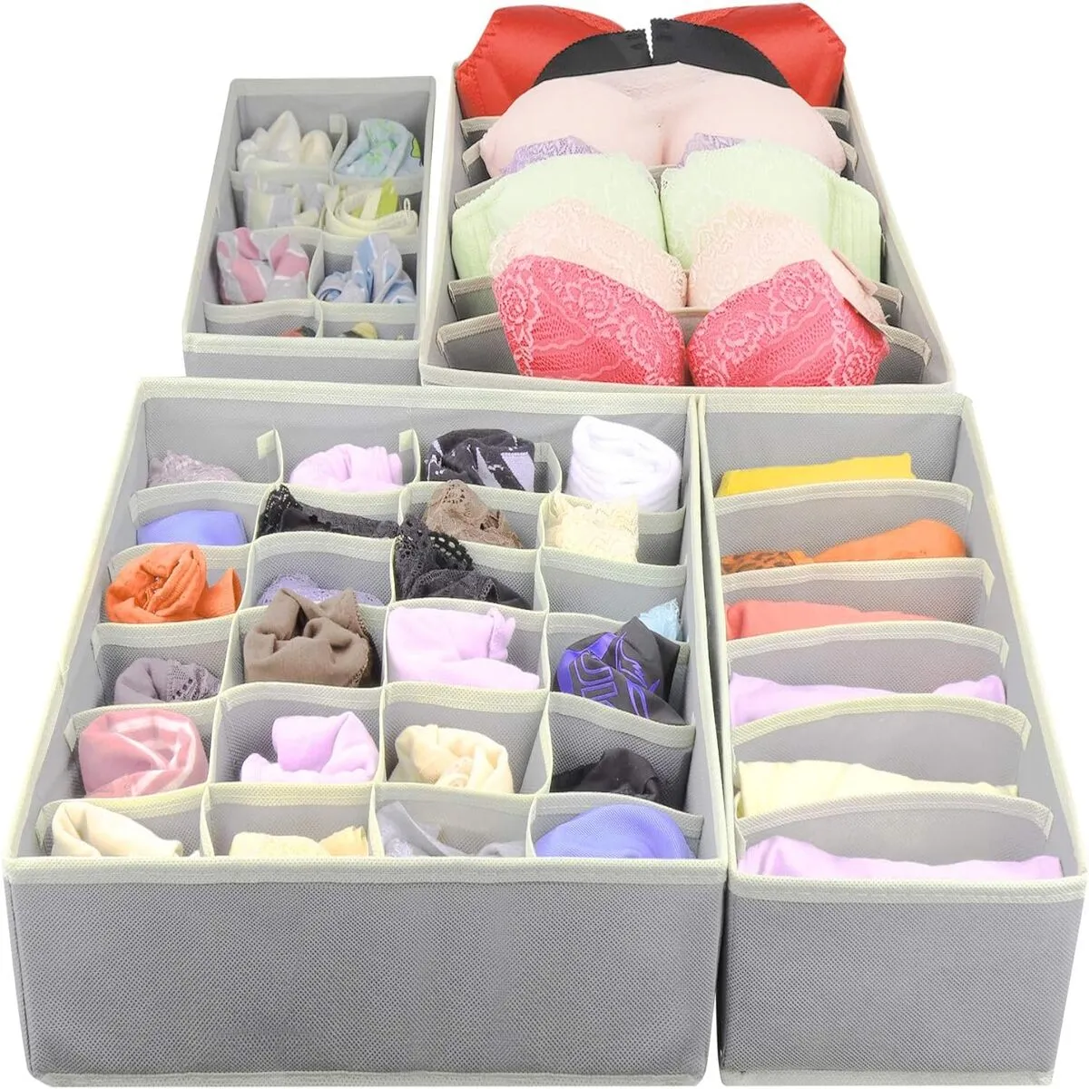 ELMEJORPRECIO - Set De 4 Organizadores De Ropa Interior Plegable Gris