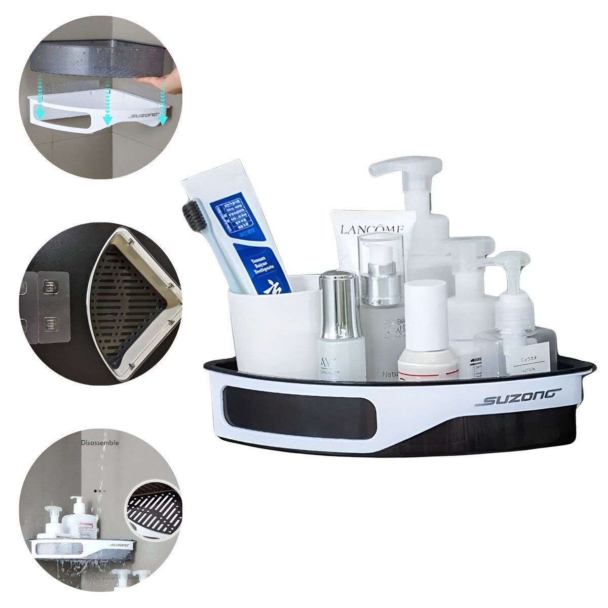 ELMEJORPRECIO - Esquinero Organizador con adhesivo para Baño Cocina y Ducha Negro