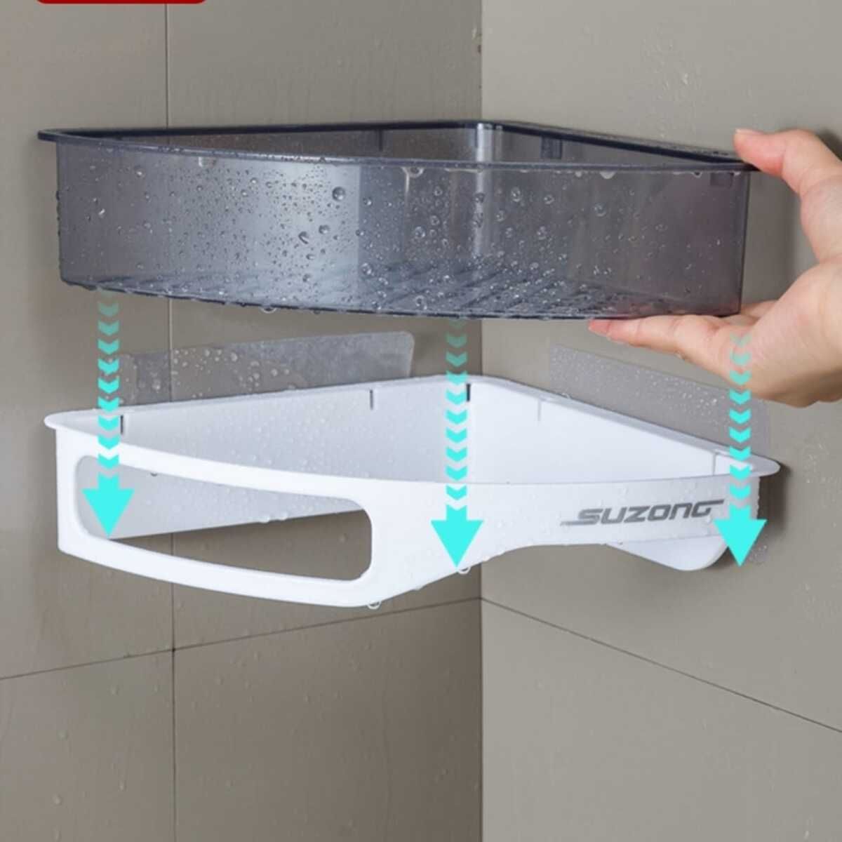 ELMEJORPRECIO - Esquinero Organizador con adhesivo para Baño Cocina y Ducha Negro