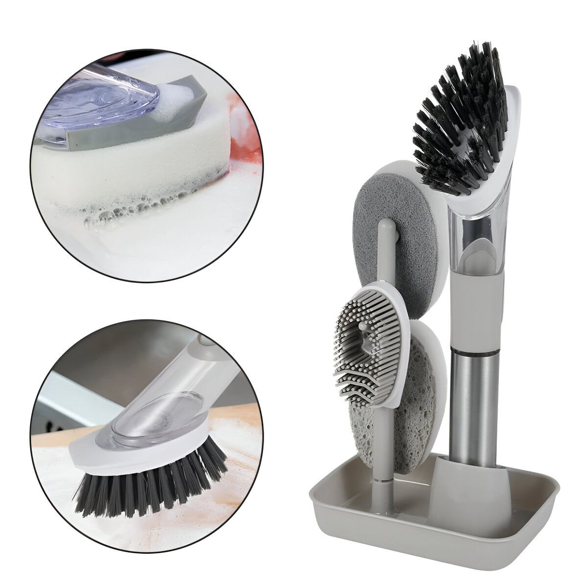 ELMEJORPRECIO - Set De Escobillas Con Dispensador De Ayudin Gris