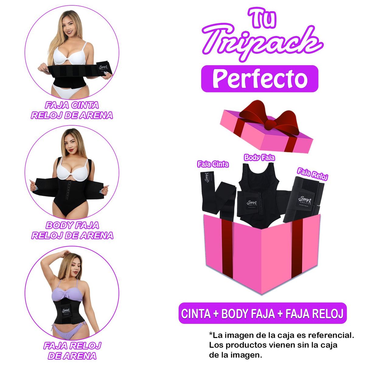 GENERICO - 1 Faja Cinta Más 1 Body Faja Más 1 Faja Reloj de Arena