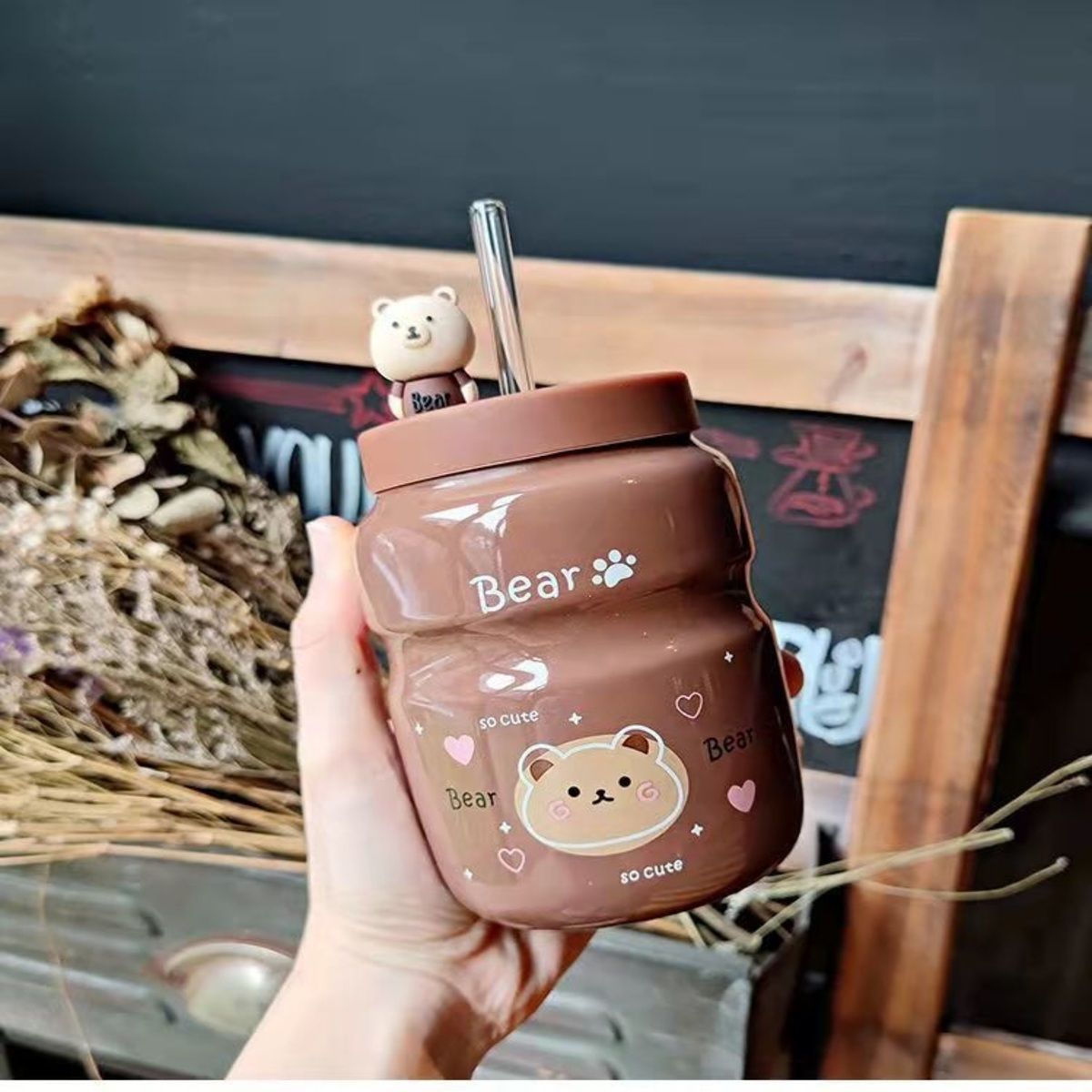 ELMEJORPRECIO - Vaso Tomatodo De Ceramica De 500ml Con tapa U sorbete Kawai Bear 3